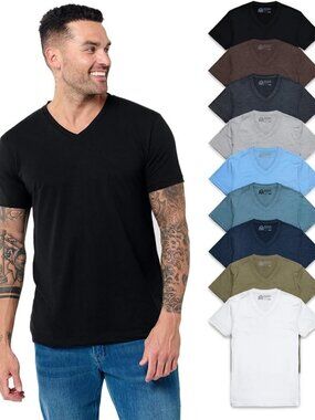 Fitted Men's V-Neck T-Shirt - Soft Cotton Short Sleeve Tee, Sizes S-2XL